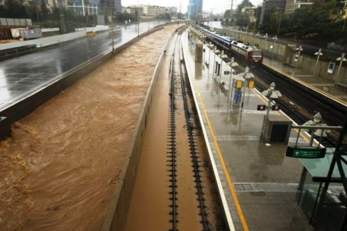 Rain storms disrupt the roads and rail system on January 8, 2013, in the Mediterranean coastal city of Tel Aviv. (Jack Guez - AFP/Getty Images)
