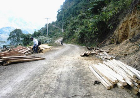 Một điểm tập kết gỗ trên đường từ Huổi Lóng đến Trung tâm xã Huổi Só