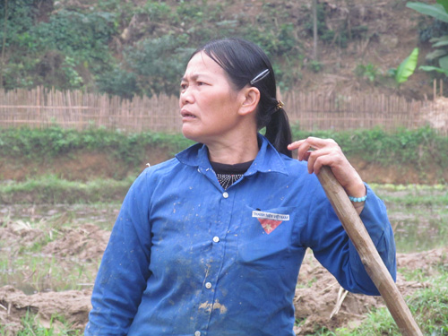 Chị Đinh Thị Luyến đang cuốc đất chuẩn bị đất cho vụ đông xuân ()