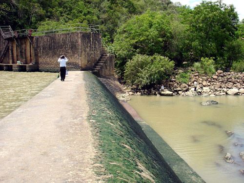 Đập Đồng Cam ở Phú Yên bị cạn nước do khô hạn (Ảnh: Đức Huy/Thanh Niên)