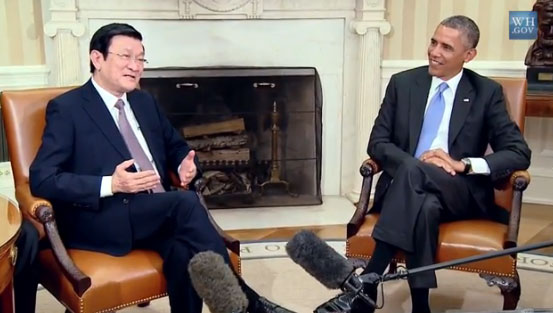 Chủ tịch nước Trương Tấn Sang hội đàm với Tổng thống Mỹ Barack Obama (Ảnh: Báo Hànộimới)