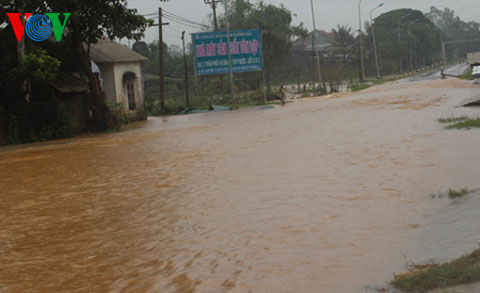Quốc lộ 48 đoạn qua xã Nghĩa Thuận bị ngập chìm...