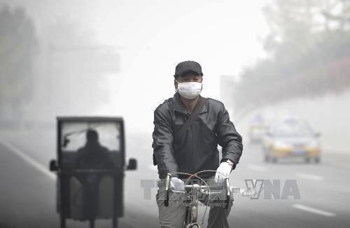 Khói bụi gây sương mù ở Bắc Kinh hôm 2/11 (Ảnh: THX/TTXVN)