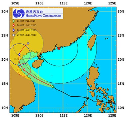 Dự báo của Hồng Kong (Trung Quốc) nhận định bão sẽ dịch lên vùng Thái Bình ngày 11/11.