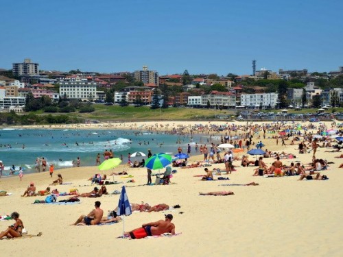 Bãi biển Bondi nổi tiếng của Sydney tràn ngập người đi tránh nóng.(Ảnh: Quang Minh/VietnamPlus)