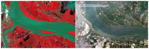 Hình 9(c). Landsat 11.07.2001 (giữa mùa mưa) Hình 9(d) G.E. 23.05.2012 (tháng đầu mùa mưa)