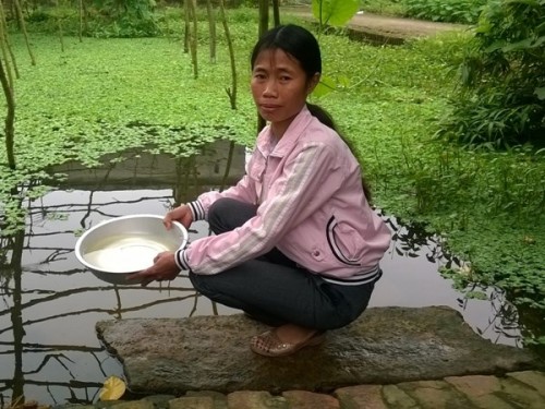 Hàng ngày, người dân xã Giao Xuân phải dùng nước ao để sinh hoạt (Ảnh: Hùng Võ/VietNamPlus)