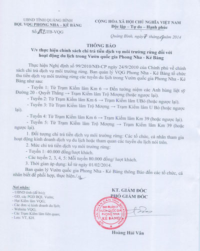 Văn bản do ông Hoàng Hải Vân ký ngày 7-4-2014 nhưng phải bắt thực hiện từ ngày 1-2-2014 (Ảnh: Sài Gòn Giải Phóng)