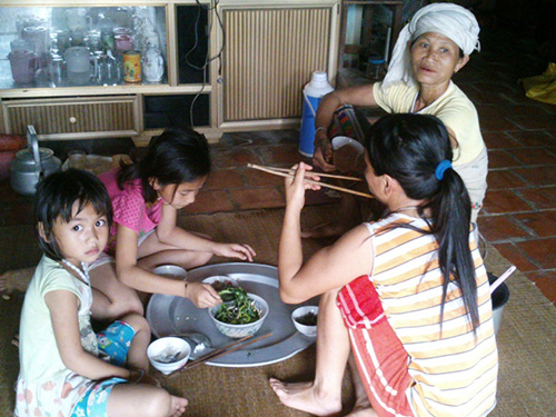 Bữa cơm của người dân vùng TĐC xã Thanh Kỳ, huyện Như Thanh, tỉnh Thanh Hóa chỉ có rau rừng (Ảnh: nld.com.vn)
