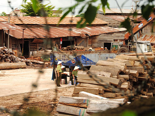 Lực lượng chức năng kiểm kê gỗ tại xưởng số 93 đường Y Wang của Công ty Hiền Thái (Ảnh: nld.com.vn)