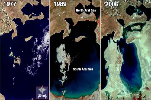 iển Aral thay đổi dần qua các năm (Ảnh: columbia.edu)