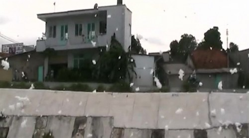 Buổi chiều tối, khi có gió, bọt nước từ dưới kênh bay tứ tung. (Ảnh: nongnghiep.vn)