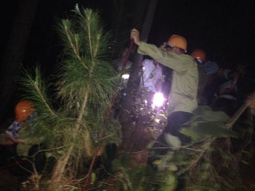 Công tác chữa cháy diễn ra trong đêm gặp nhiều khó khăn địa hình dốc, gió thổi mạnh... (Ảnh: nguoiduatin.vn)