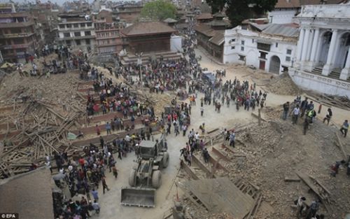 Quảng trường Kathmandu Durbar gần như bị san phẳng. (Ảnh EPA)