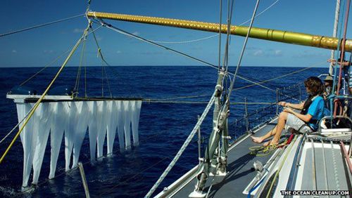 Boyan Slat kiểm tra thiết bị ở biển. (Ảnh: BBC)