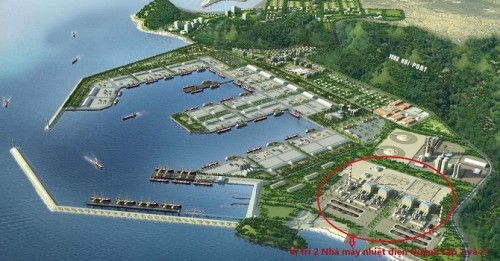 Vị trí Nhà máy nhiệt điện Quỳnh Lập 1 và 2 trong phối cảnh tổng thể cảng Đông Hồi nhìn từ trên cao do TEDIPort lập.