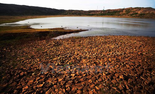 Hồ Thới Lới( Lý Sơn) nứt nẻ, khô cằn do thiếu nước. (Ảnh: Doãn Đức/Vietnam+)