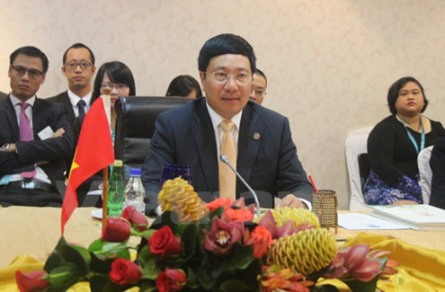 Phó Thủ tướng, Bộ trưởng Ngoại giao Phạm Bình Minh tại Hội nghị Bộ trưởng Hạ nguồn Mekong-Mỹ. (Ảnh: Kim Dung-Chí Giáp/Vietnam+)