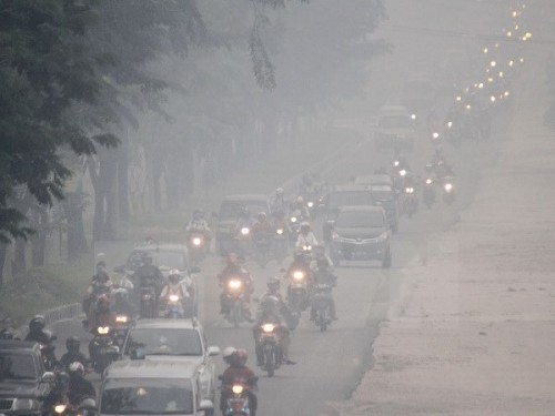 Khói mù dày đặc tại Pekanbaru, Indonesia (Nguồn: AFP/TTXVN)