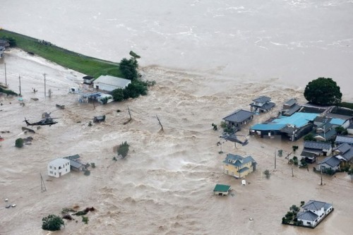 Cảnh ngập lụt sau những trận mưa lớn tại Joso, tỉnh Ibaraki ngày 10/9 (Nguồn: AFP/TTXVN)