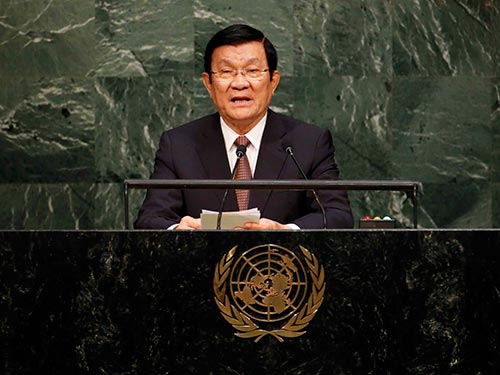 Chủ tịch Trương Tấn Sang phát biểu tại Hội nghị Thượng đỉnh LHQ ngày 25-9 (Ảnh: Reuters)