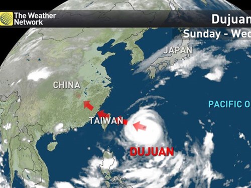 Bão Dujuan dự kiến đổ bộ vào Đài Loan tối 28-9