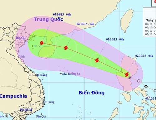 Dự báo vị trí và đường đi của cơn bão.