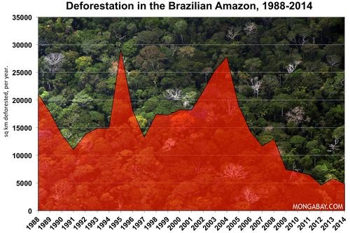 Diện tích phá rừng Amazon tại Brazil (1988-2014) (Nguồn: Mongabay.com)