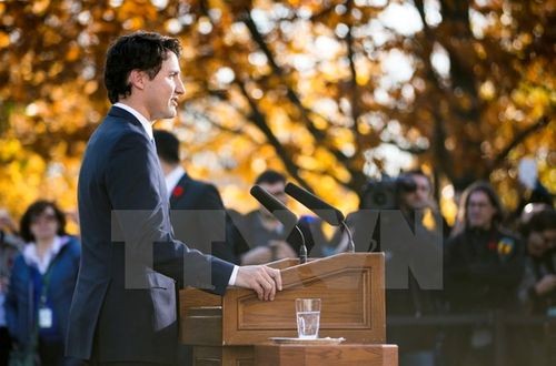 Tân Thủ tướng Canada Justin Trudeau phát biểu sau lễ tuyên thệ nhậm chức ở Ottawa ngày 4/11 (Nguồn: THX/TTXVN)