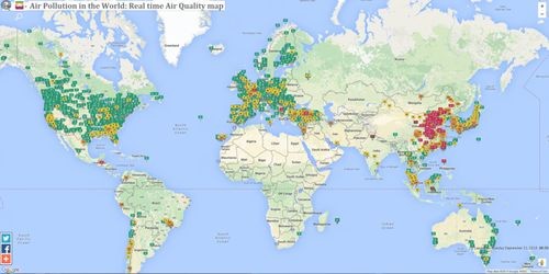 Mức độ ô nhiễm không khí trên thế giới được cập nhật liên tục trên bản đồ (Nguồn: AQICN)