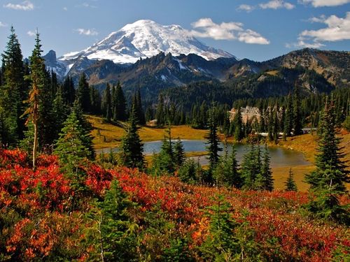 Vườn quốc gia Mount Rainier thuộc bang Washington là một trong những điểm du lịch sinh thái hấp dẫn của nước Mỹ. Được mệnh danh là “ngọn núi tuyết phủ”, núi Rainier thu hút rất nhiều khách du lịch. Các dòng sông băng có tuổi thọ đến 500.000 năm đang dần biến mất bởi nhiệt độ tăng. trong khoảng 30 năm trở lại đây.