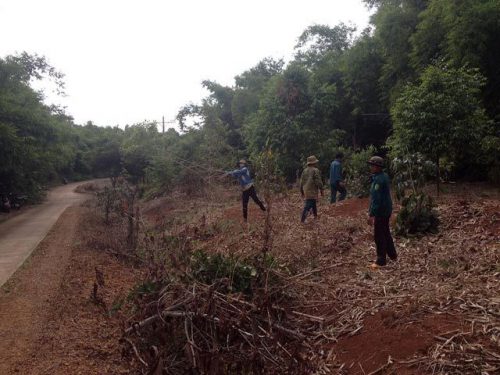 Các hộ dân trong “cộng đồng thôn 3” xã Đắc Ơ, thu gom cành khô tại vành đai Vườn quốc gia Bù Gia Mập để chống cháy rừng vào mùa khô (Ảnh: Tân Tiến)