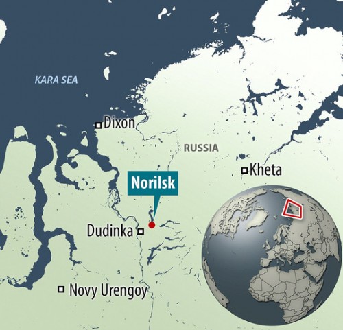 Vị trí của TP Norilsk trên bản đồ