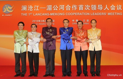Lãnh đạo các nước Campuchia, Lào, Myanmar, Thái Lan, Trung Quốc và Việt Nam tham dự Hội nghị Cấp cao hợp tác Mekong-Lan Thương lần thứ nhất. Ảnh: Hải Minh/chinhphu.vn)