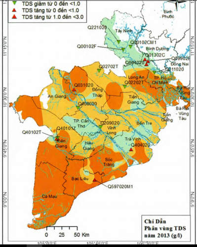 Hiện trạng phân bố nước nhạt tại các tỉnh Đồng bằng sông Cửu Long (Nguồn: Monre.gov.vn)