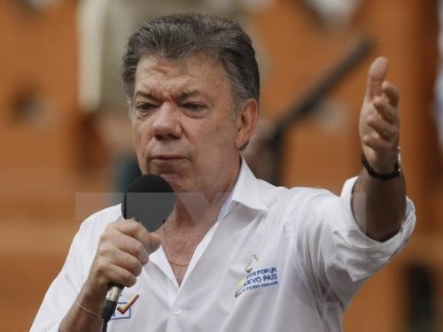 Tổng thống Colombia Juan Manuel Santos phát biểu tại một sự kiện ở Cali ngày 29/7 vừa qua (Ảnh: EPA/TTXVN)