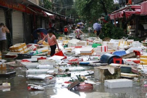 Cảnh ngổn ngang sau khi bão Meranti đổ bộ vào Trung Quốc. (Nguồn: AFP)