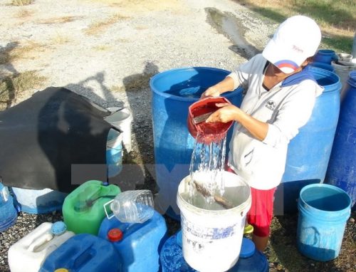 Người dân xã Vĩnh Lương, thành phố Nha Trang phải lấy nước sinh hoạt từ nơi khác chở đến, trong đợt hạn hán mùa Hè vừa qua (Ảnh: Nguyên Lý/TTXVN)