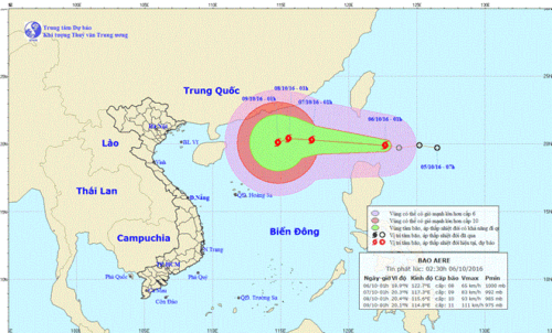 Đường đi và vị trí của bão (Nguồn: nchmf.gov.vn)