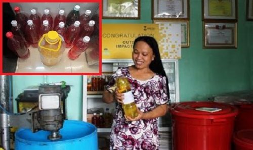 Chị Trịnh Thị Hồng chủ cơ sở nước tảy rửa hữu cơ Minh Hồng và các sản phẩm thân thiên với môi trường