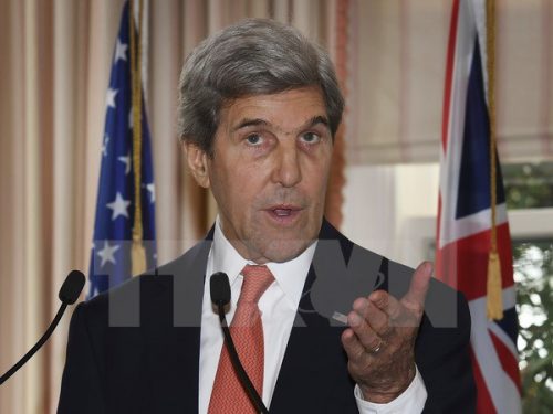 Ngoại trưởng Mỹ John Kerry trong cuộc họp báo ở Wellington, New Zealand ngày 13/11 (Ảnh: AP/TTXVN)