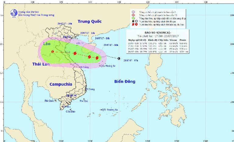 Bão số 4 giật cấp 10 hướng Thanh Hóa – Quảng Bình