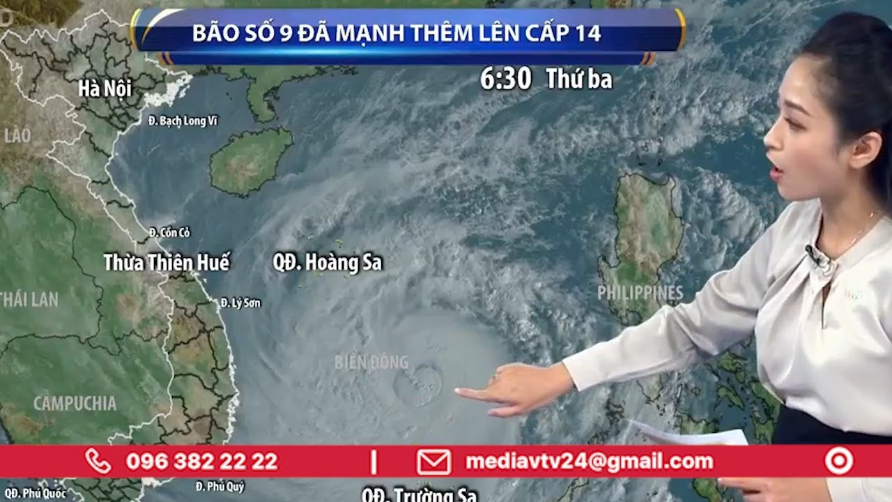 Bão số 9 mạnh cấp 14 giật cấp 17 đang lao nhanh về Đà Nẵng – Phú Yên