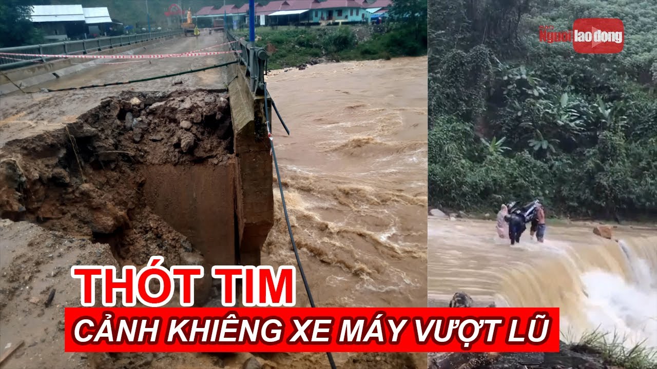 Quảng Nam: Mưa lớn sạt lở nhiều nơi, thót tim cảnh khiêng xe máy vượt lũ dữ