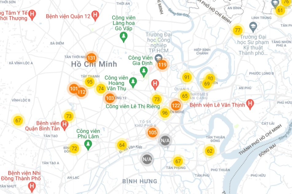 Chất lượng không khí Hà Nội ở mức tím