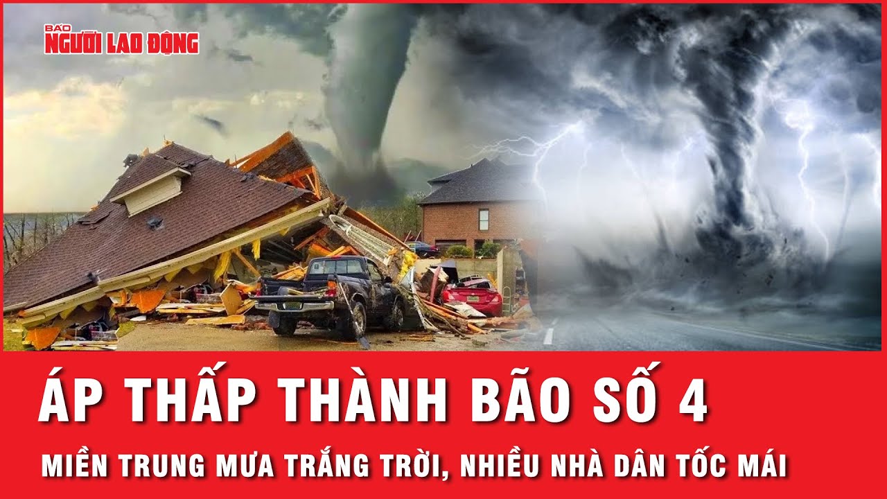 Áp thấp sắp thành bão số 4 cách Hoàng Sa 220 km, miền Trung mưa trắng trời, nhiều nhà dân tốc mái